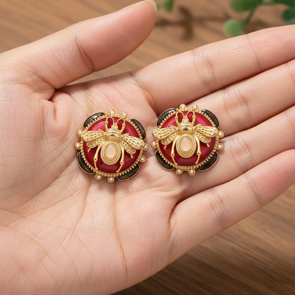 

Exquisite Women's Bee Stud Earrings 18K Gold Plated Insect Enamel Ear Accessroies with Clearly Crystal New Style for Birthday