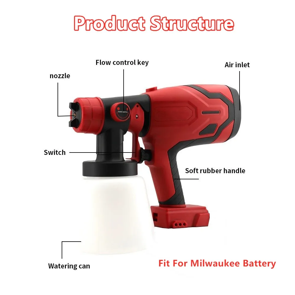 800ML Cordless Electric Spray Gun High Power Paint Sprayer Auto Furniture Steel Coating Airbrush Spray Fro Milwaukee 18V Battery