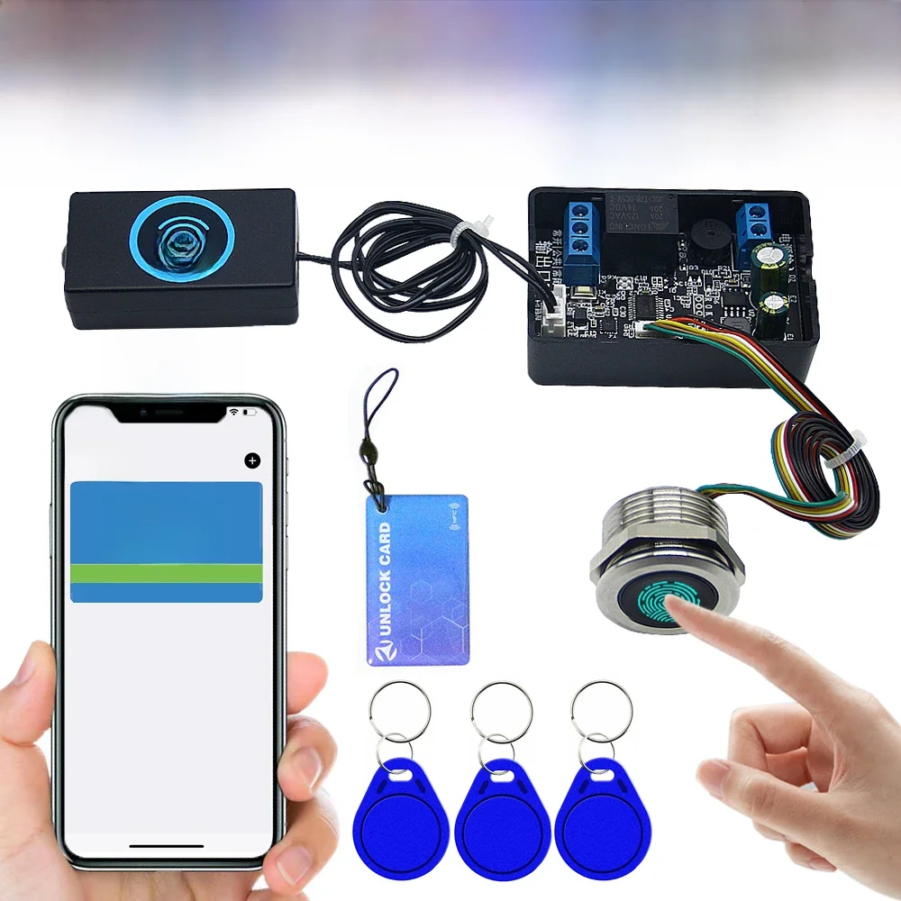 Moduł przekaźnika indukcyjnego NFC do telefonu komórkowego DC10V-120V panel kontroli dostępu za pomocą linii papilarnych kontroler kart IC odblokowanie drzwi samochodu DIY — 2