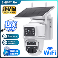 SHIWOJIA 6K 12MP 15X ZOOM 4G SIM card Solar Camera PTZ Wireless WiFi CameraThree-Lens PIR Human Detection Alarm Waterproof