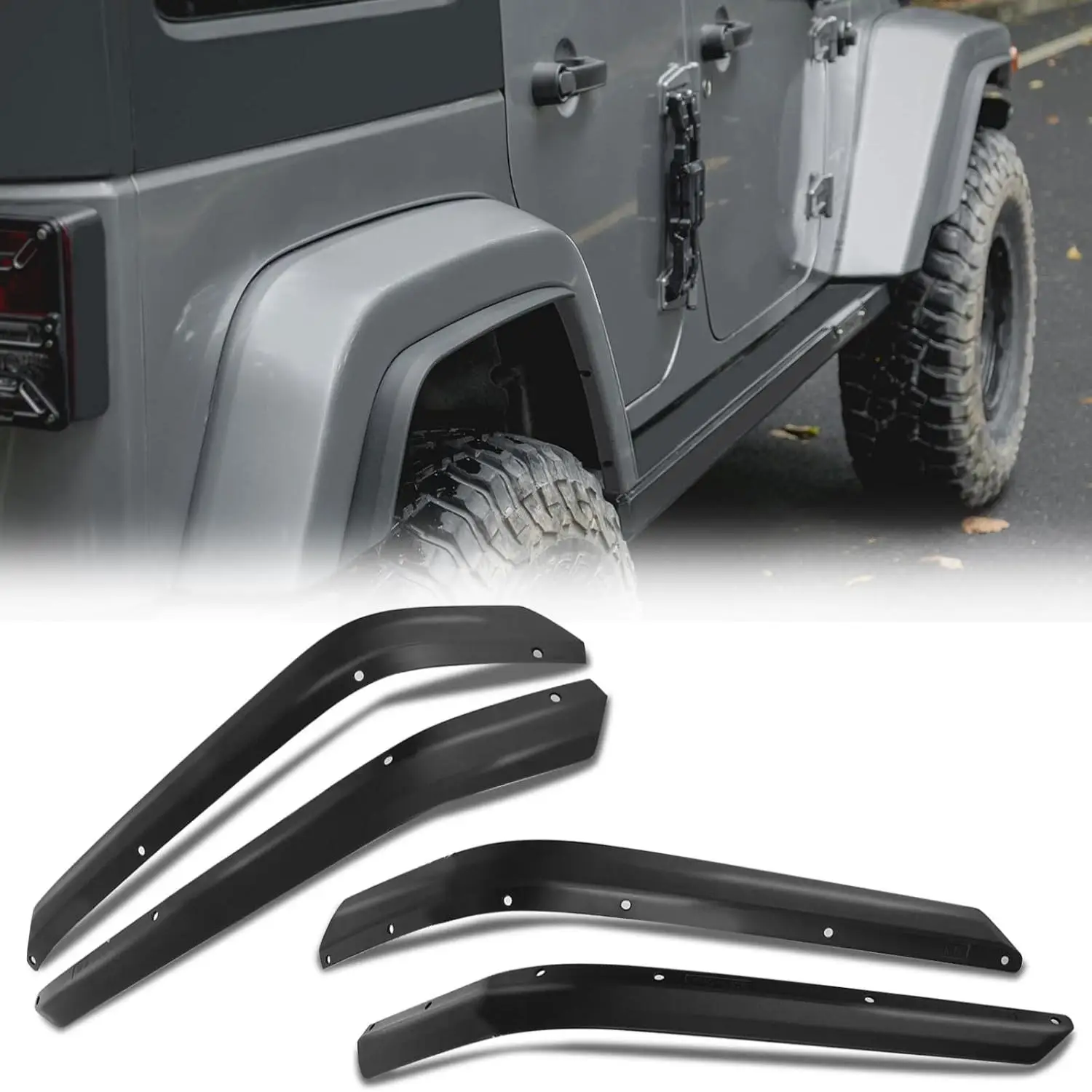 

Front & Rear Fender Flares Compatible with 2007-2018 Jeep Wrangler JK JKU, Off-Road Wheel Flares Liner 4 PCS