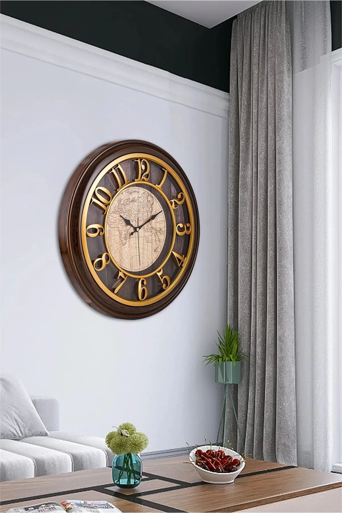 Wooden Look 3d Embossed Flowing Seconds Silent Movement Decorative Wall Clock 45 cm Living Room Bedroom Silent Clock wall decor