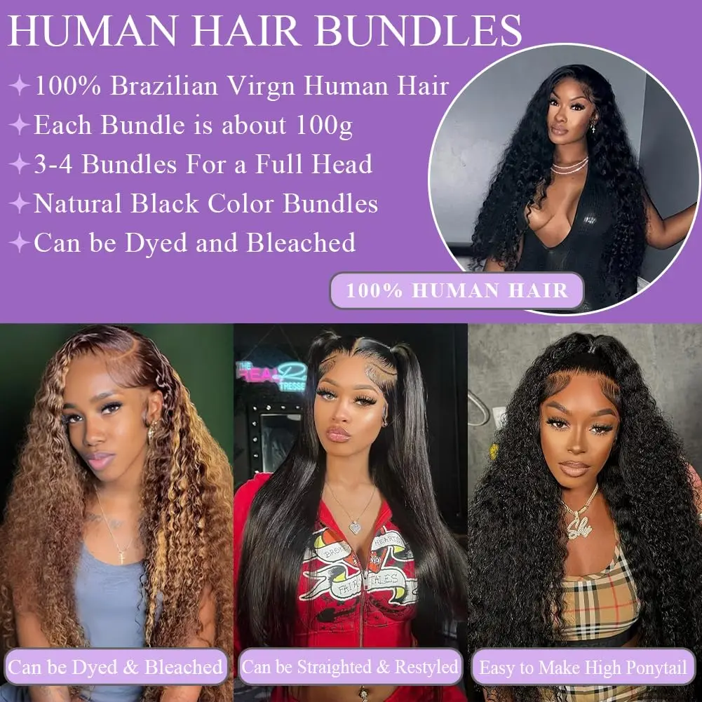 100% 인모 1 3 묶음 천연 블랙 딥 웨이브 인모 헤어 익스텐션 여성용 100% 고품질 인모 헤어 익스텐션