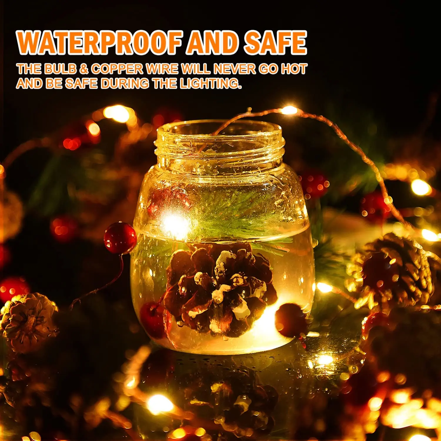 1 piece, Christmas decorative light string, green pine needle (plastic pine cone) mushroom light decoration, New Year decoration