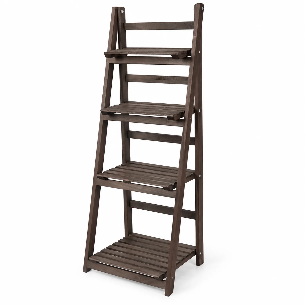 4 Tier Foldable Wooden Plant Stand Ladder Shelf Carbonized Paulownia Flower Pot Display Rack for Indoor Patio Balcony Garden