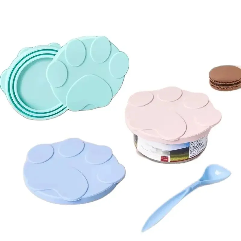 Couvercle en conserve Portable en Silicone pour chien et chat, cuillère à sceller les aliments 2 en 1, couvercle de stockage des aliments pour animaux de compagnie, couvercles de conservation de la