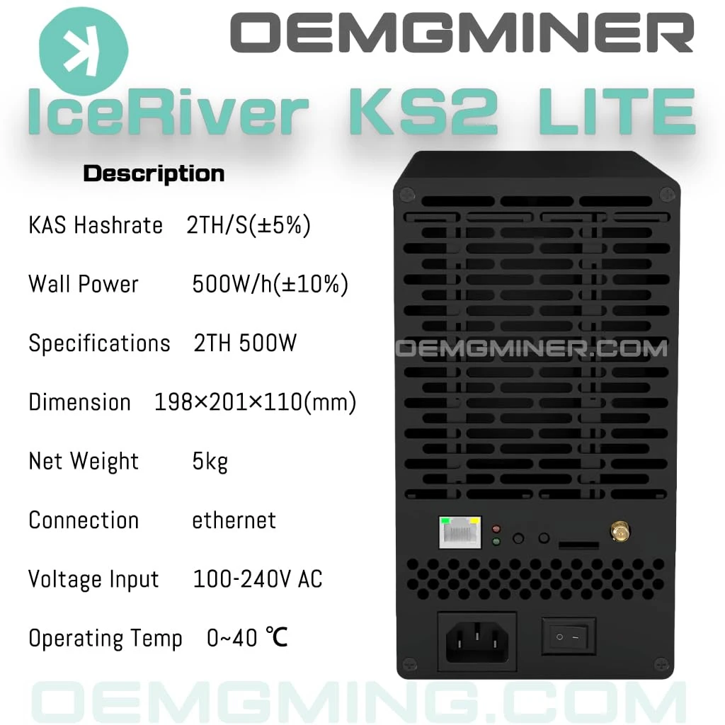 DC 100% ORIGINAL COMPRE 5 GANHE 3 GRÁTIS Novo ICERIVER KAS KS2 LITE 2TH/s 500W ASIC Home Miner com PSU