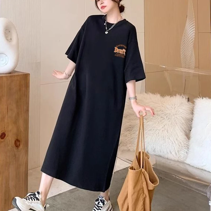 Style Ayom 100% Loose Baxy Slit Round Half-sleeved Long-sleeved One-piece Women's Comforted Homewear OP2067