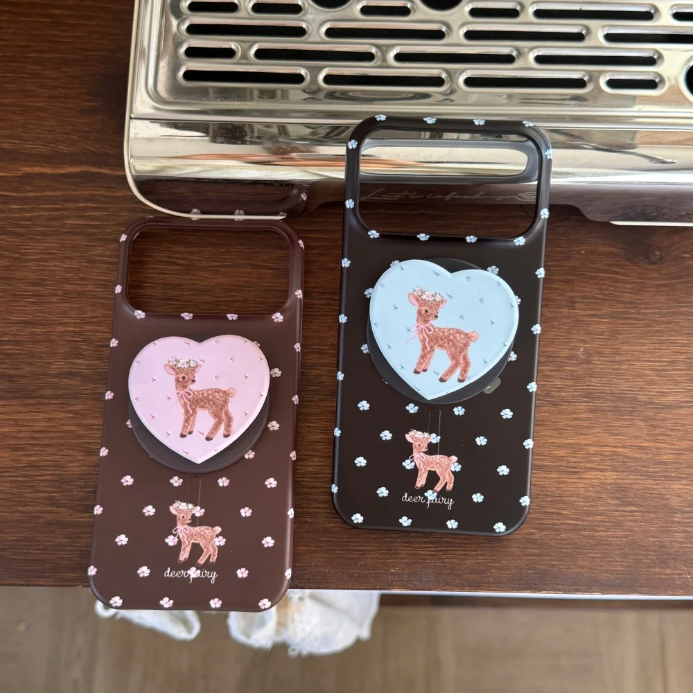 

Fashion simple floral deer love with magsafe holder phone case for 14 15 16 17ProMax cute simple new protective case for 17 Pro