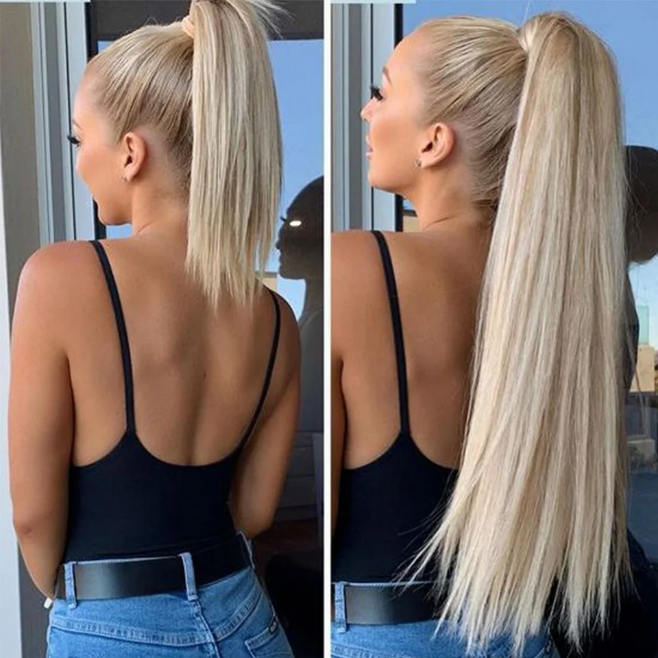 

28 Inch Blonde Straight Drawstring Ponytail Extension 180g Synthetic Hair Ponytail Extensions Ombre Brown Ponytail Hair Extensio