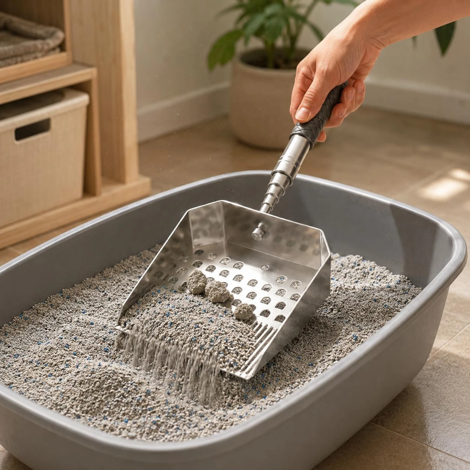 Heavy Duty Sand Sifter Stainless Steel Metal Sifting Slotted Bottom Sifter Ladle for Litter Cleanup Short Handle