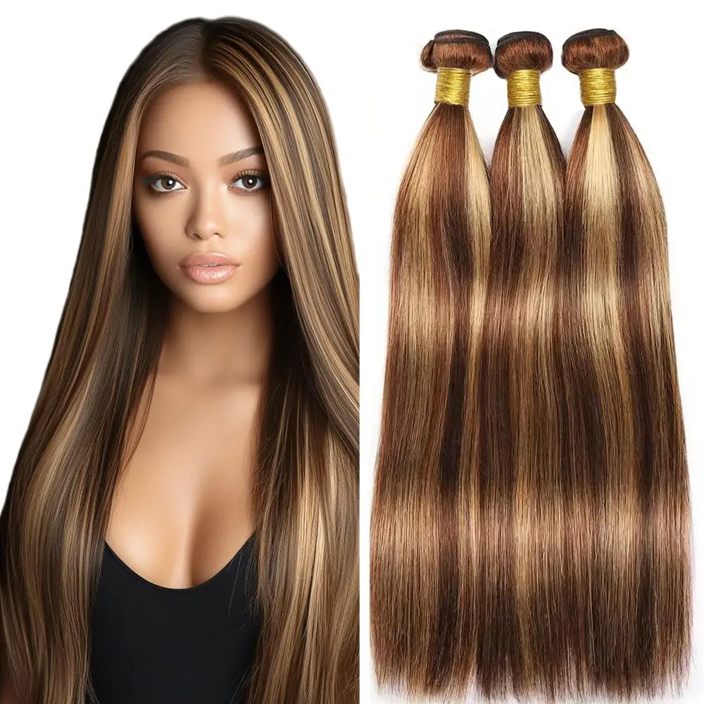 Mechones rectos ombré resaltado Paquete de cabello humano brasileño virgen liso Color Piano P4/27 Paquete de cabello humano Remy