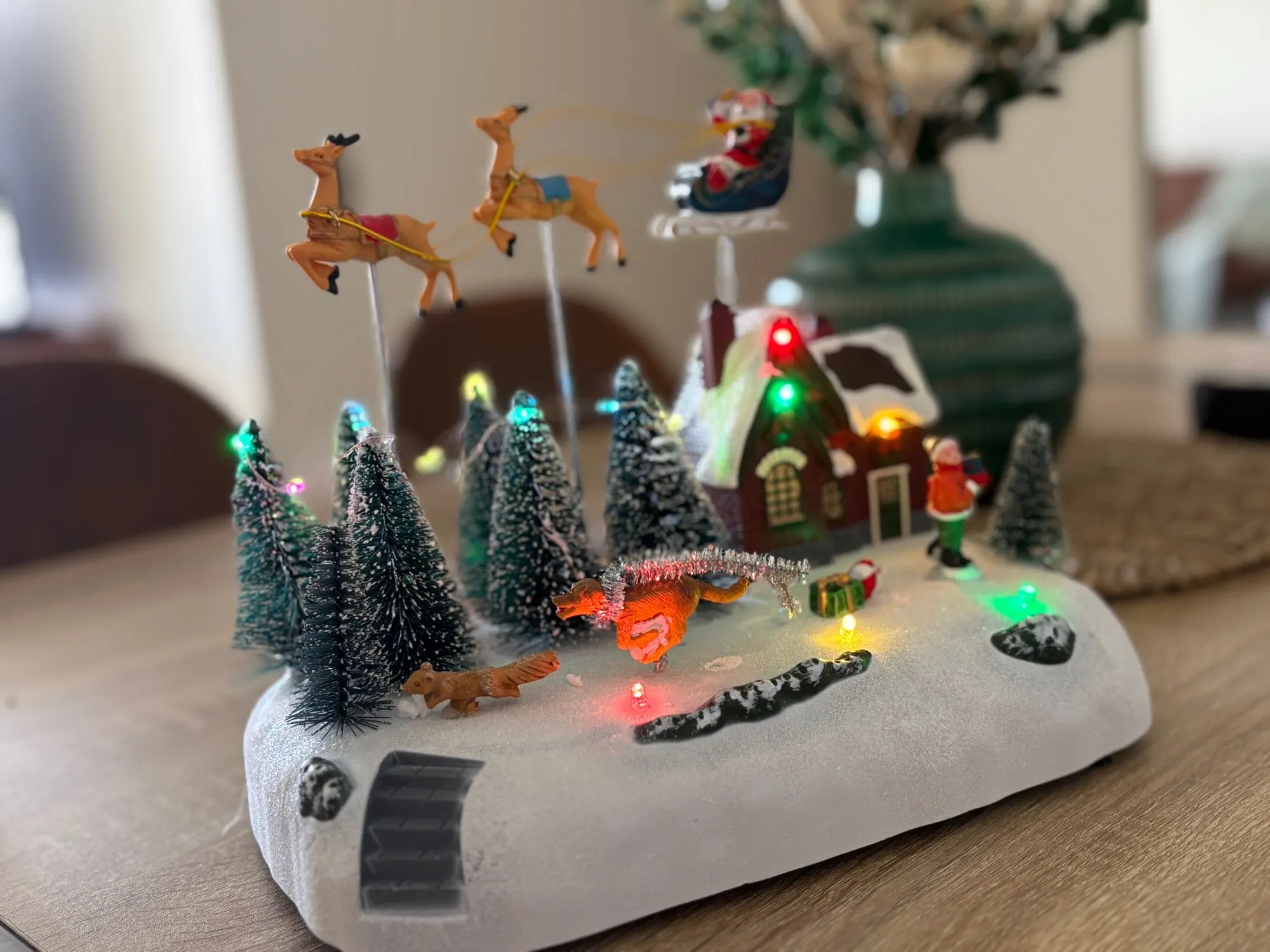 Animated Santa Sleigh Christmas Village Decoration Music Light-Up Building Accessories Snots on the Run Figurine for Indoor Use photo review