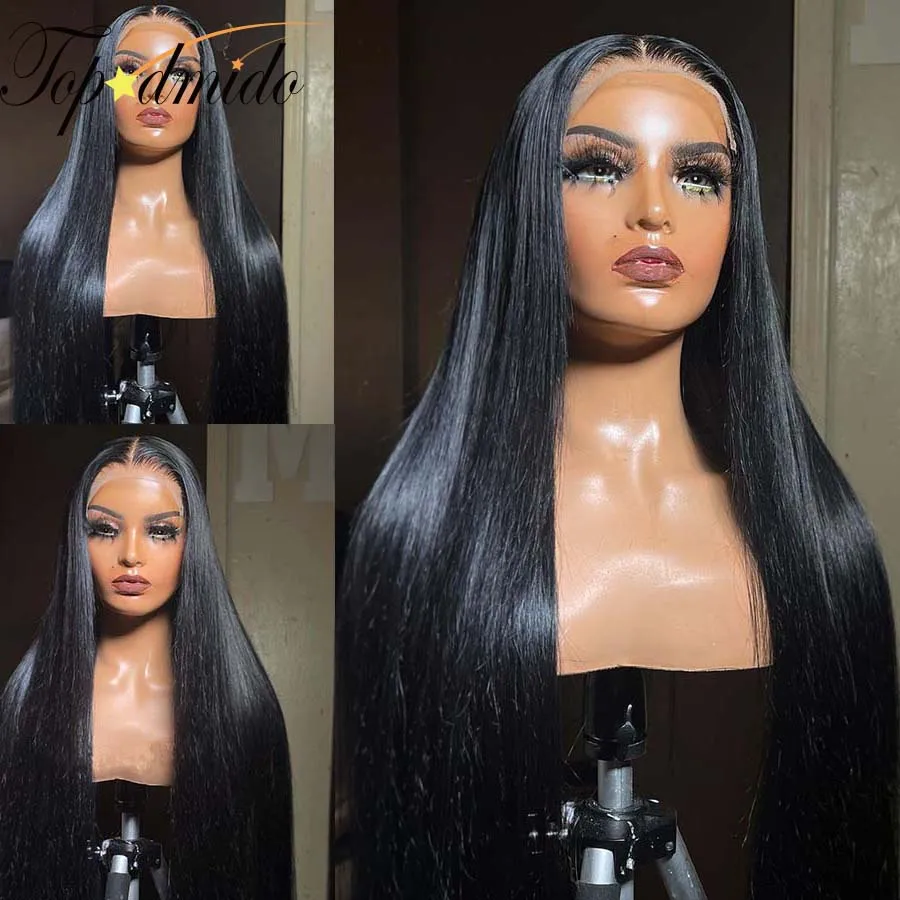 TOPODMIDO 26 inches 13x6x1 Lace Front Wig with Baby Hair Natural Black Color Brazilian Hair T Part Transparent Lace Glueles Wigs