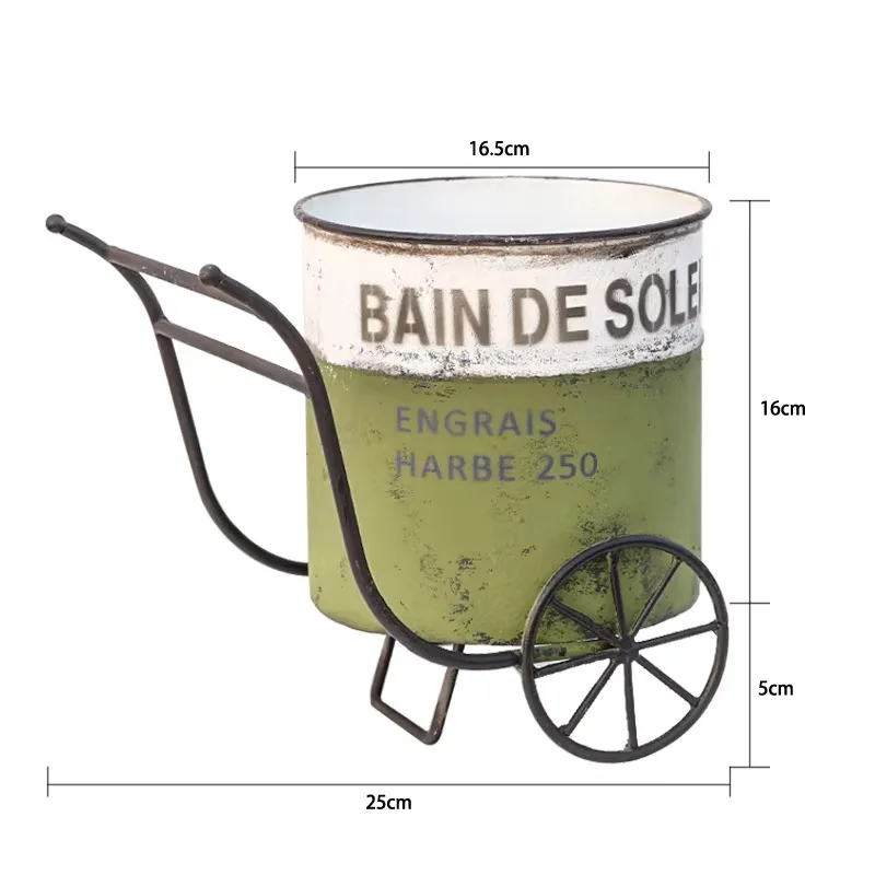 Vintage Iron Wheelbarrow Planter, Rustic Metal Flower Pot, French Garden Decor, Balcony Patio Mini Cart Vase
