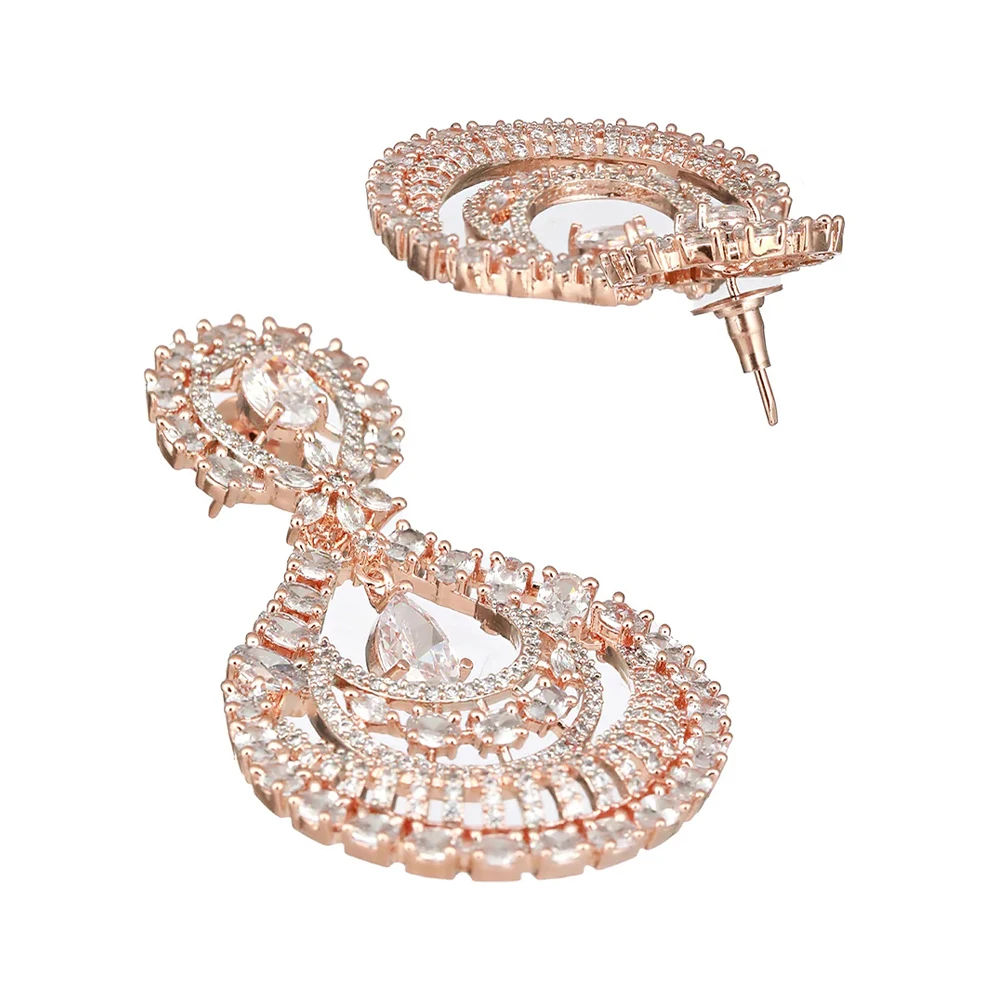 Ethnical Zircon Long Chandbali Earrings Piercing Indian Tribal Jewelry Luxury Boho Hollow Bridal Dangle Earrings Ceremony Gift