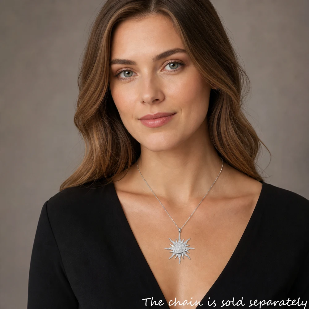 Anhänger Sun White Stone Pave, brandneuer edler Schmuck im europäischen Stil, Böhmen, 925er Sterlingsilber, Geschenk für Damen und Herren – Detail 2