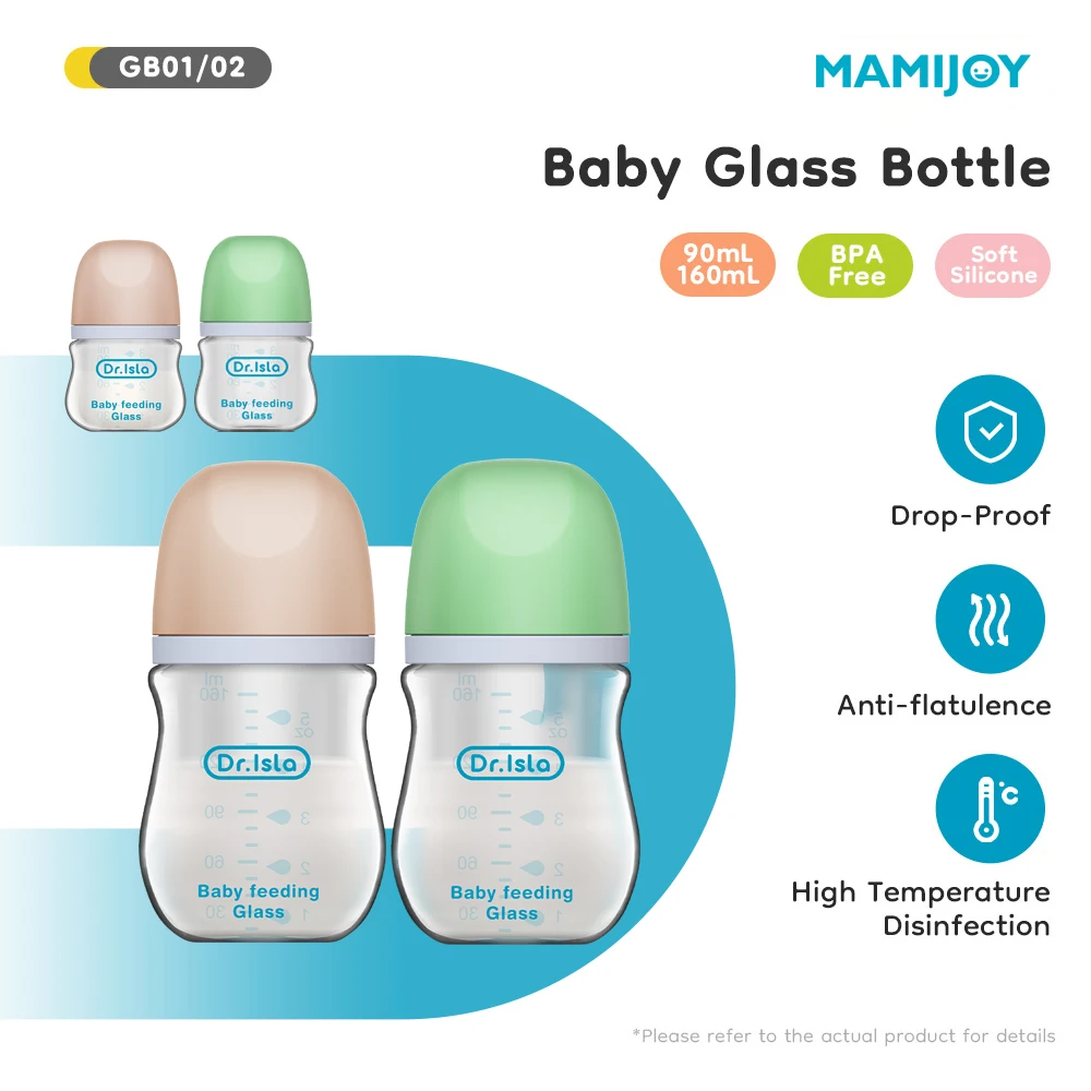 

MAMIJOY 90/160ML Newborn Feeding Bottles Baby Bottle Glass Bottles Anti-flatulence Milk Feeding Bottles Infant BPA free GB01/02