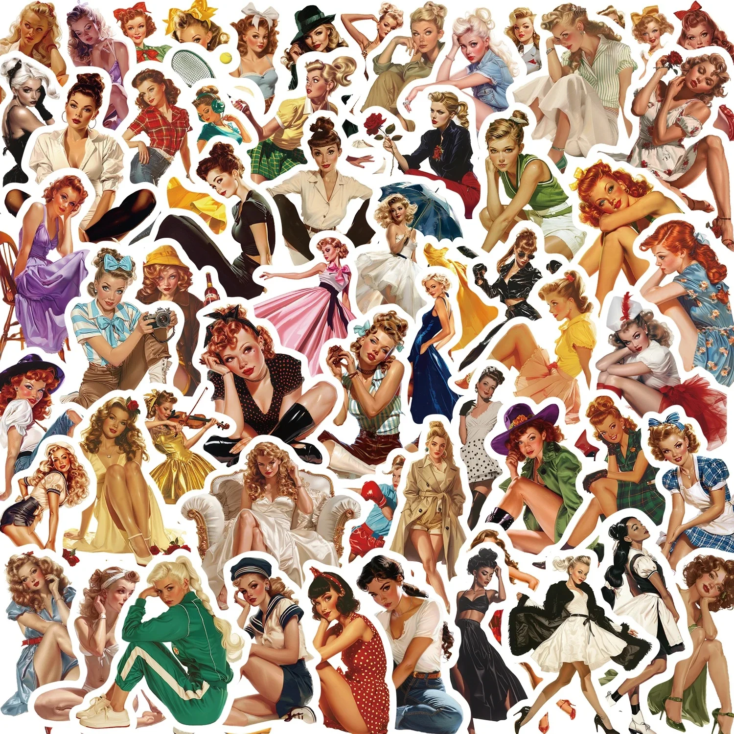 AliExpress NONE 60pcs Vintage Style Girl Sticker Retro Women Cool Stickers Skateboard Laptop Luggage Bike Car Motorcycle Sticker