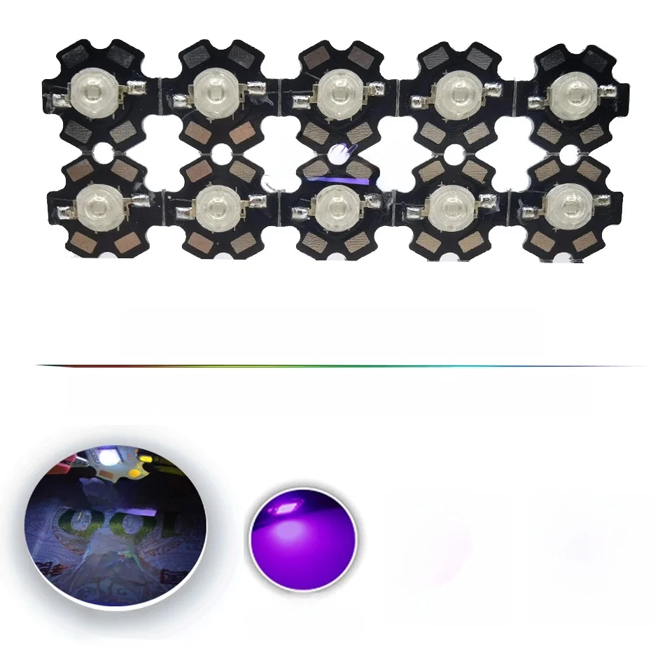 Ampoules UV violettes LED 3W, 10 pièces, SMD 365nm 375nm 380nm 385nm 395nm 405nm 420nm avec substrat en aluminium PCB de 20mm