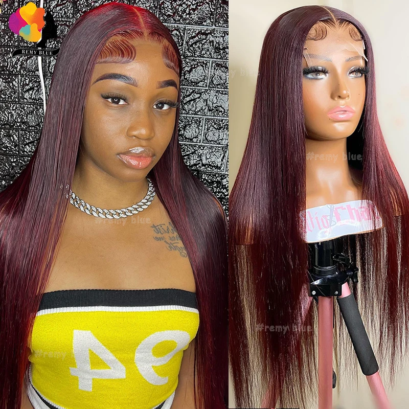 

Burgundy Straight Human Hair Wigs 13x6 Lace Front Human Hair Wig Pre-Plucked Colored 99J Red 13x4 Lace Frontal Wigs for Women