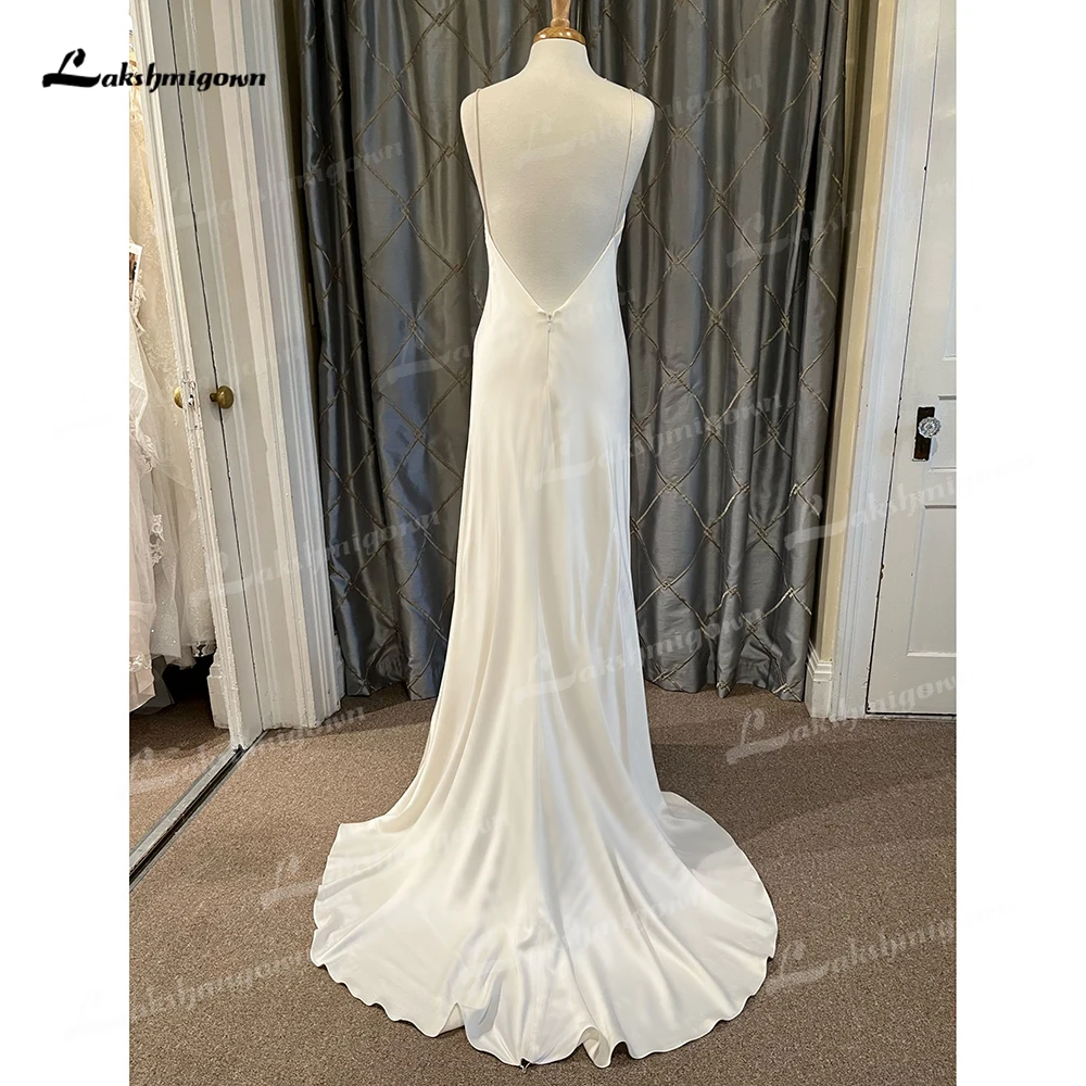 Simple Sexy V Neck Spaghetti Straps Open Back Mermaid Wedding Dress Custom For Women Bridal Gowns Sweep Robe De Mariée Vestidos