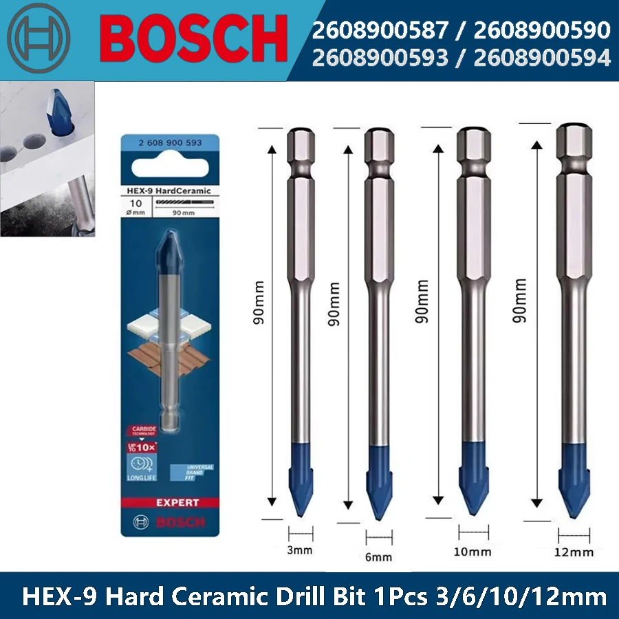 BOSCH EXPERT HEX-9 Hard Ceramic Drill Bit 1Pcs 3/6/10/12mm 10X Long Lifespan High Hardness Wear-resisting Stone Drill Bit