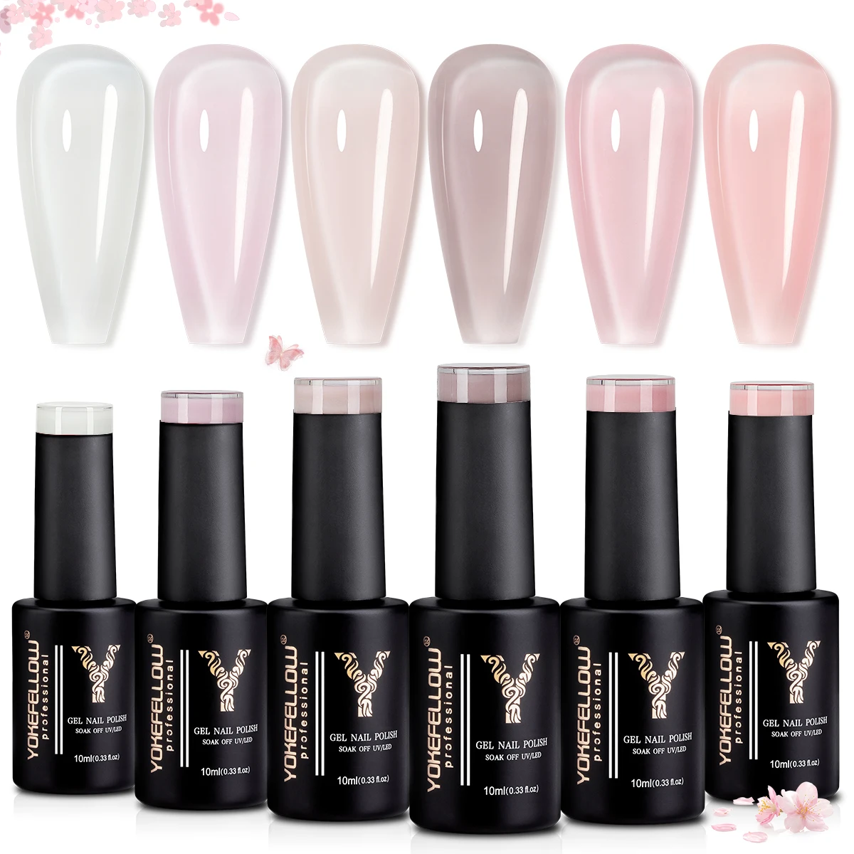 

YOKEFELLOW Jelly Nude Gel Polish 6Pcs All Seasons Skin Tones Gel Nail Polish Nude Pink Neutral Soak Off LED Gel Polish Nail Set