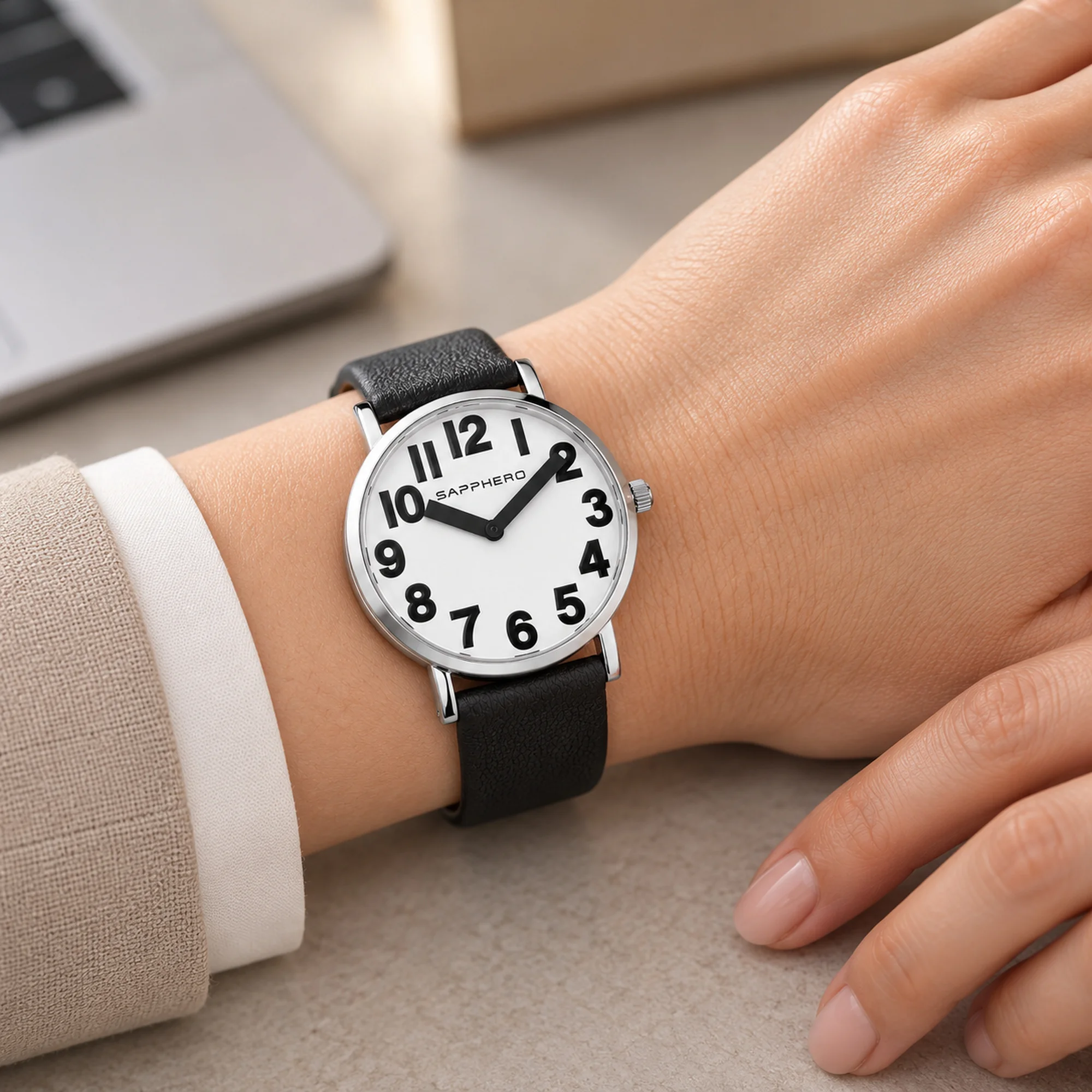 SAPPHERO Women's Casual Quartz Watch PU Leather Strap Alloy Case Pin Clasp Minimalist Wrist Watch 3ATM Waterproof Gift for Women