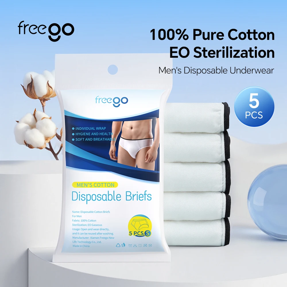 

Freego 5 шт. мужское одноразовое нижнее белье, хлопковые дышащие антибактериальные трусы для путешествий, отеля, спа, больницы, остановки Emergen