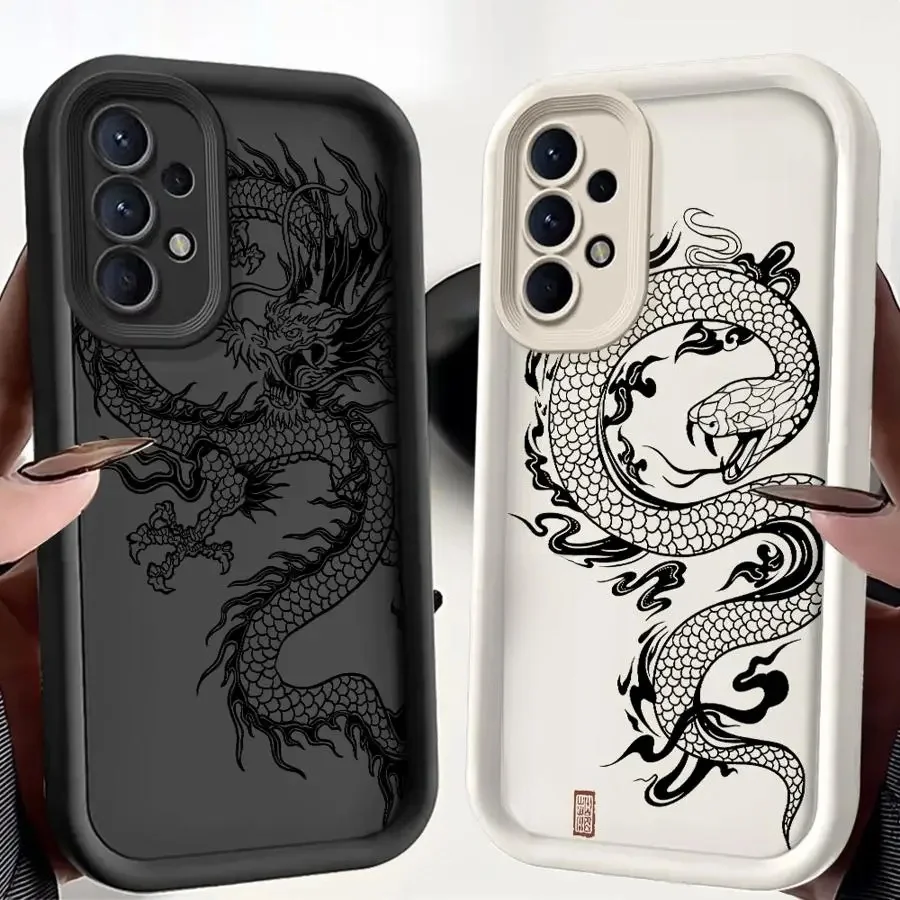 Coque de téléphone pour Samsung Galaxy A16 A34 A12 A14 A32 A23 A26 A56 A15 A51 A73 A53 A54, coque souple, Dragon serpent noir