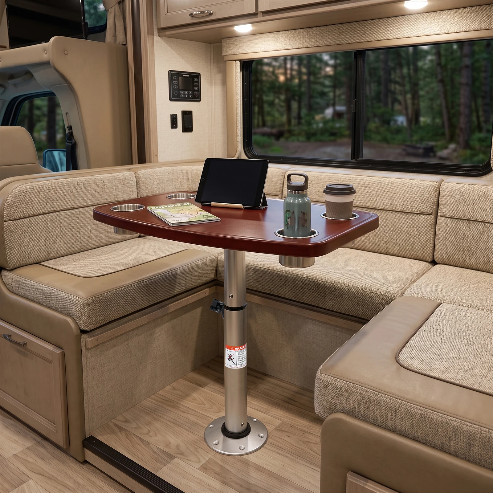 Boat Table, RV Boat Marine Caravan Table,Removable Adjustable Height,Top Stand Table Base 4 Cup Holder 22-28