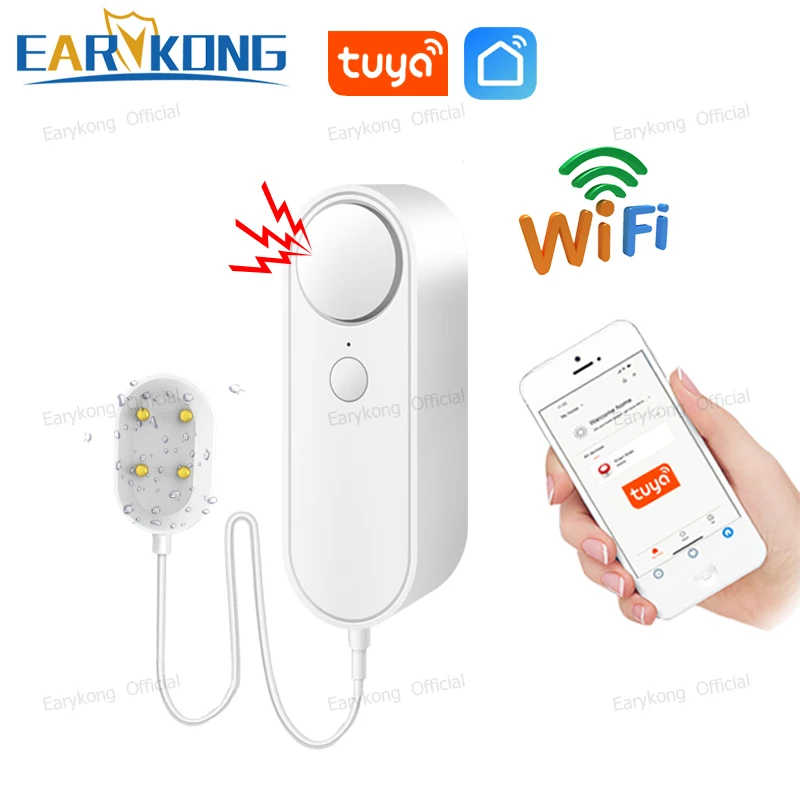 Independent Water Leakage Detectort Tuya Water Level Sensor Home Kitchen Bathroom Security Alarm 90dB High Volume Alarm Sound