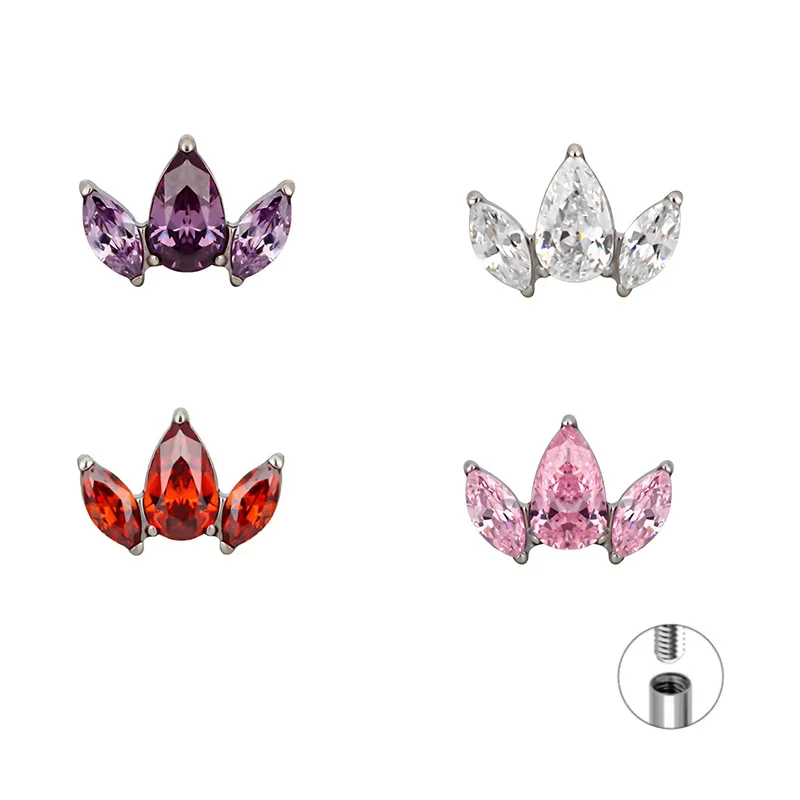 Kenbao 10pcs wholesale Titanium  lobe CZ 16G Internally Threaded Helix Labret conch  body jewelry Tragus Bezel rook Set  Daith