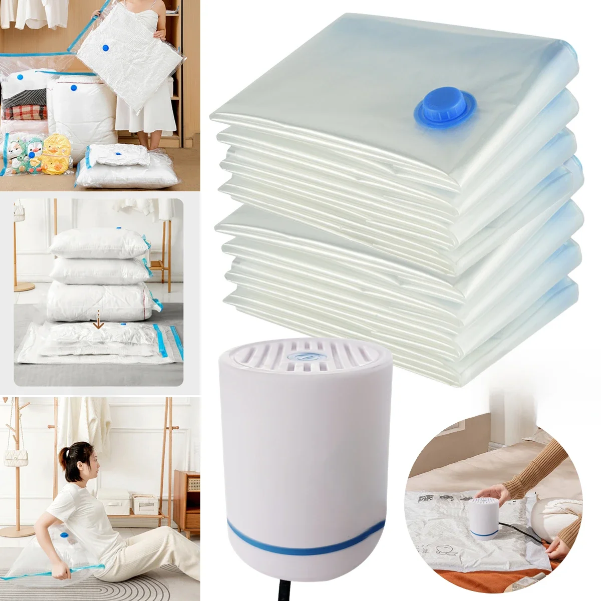 Sacs sous vide réutilisables avec pompe électrique, mini machine à sceller, compression sous vide, vêtements, 7 ans