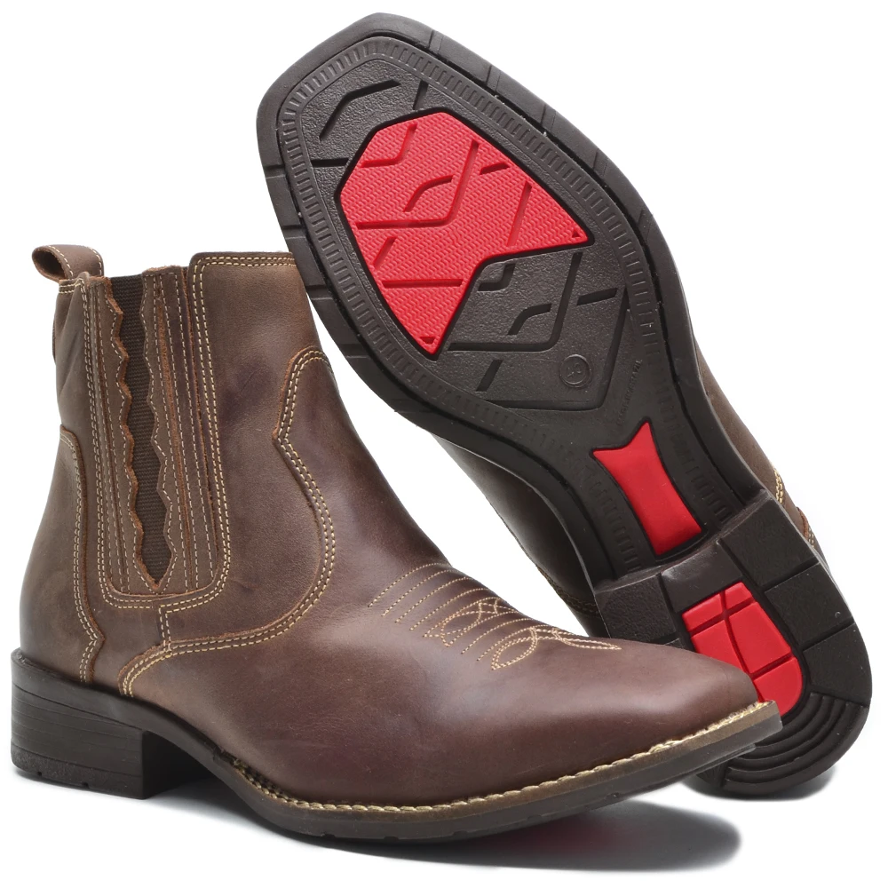 Bota Texana Botina Country Couro Legítimo Cano Curto Bico Quadrado 33 AO 44