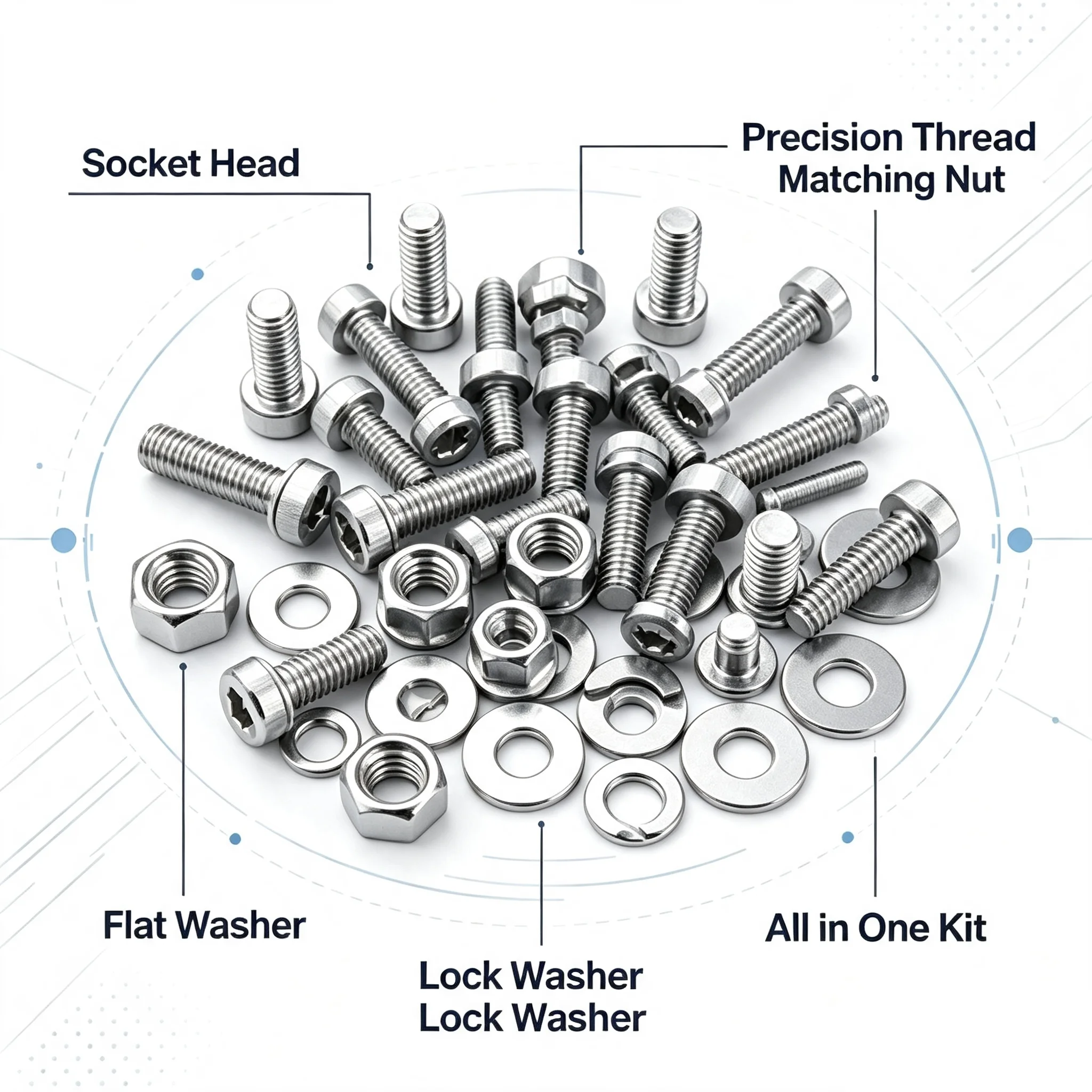 VKKM 190Pcs M4 Socket Head Cap Screws Assortment Kit, 304 Stainless Steel Hex Bolts with Matching Nuts, Flat Washers & Lock Washers for 3D Printer, Electronic Equipment, Machinery Assembly Repair