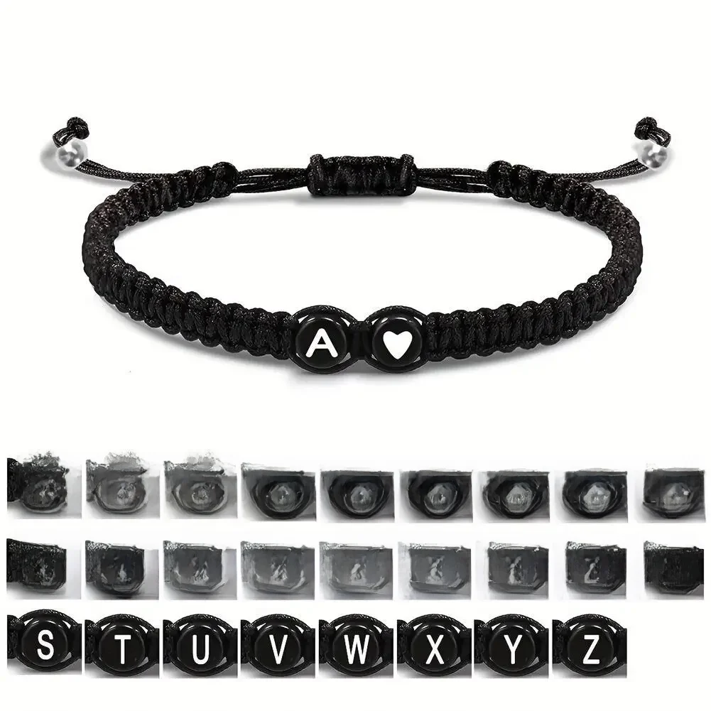 Bracelets en forme de cœur avec initiales, 26 lettres, faits à la main, réglables, A-Z, bracelets tressés pour femmes et hommes, bijoux d'amitié, cadeaux