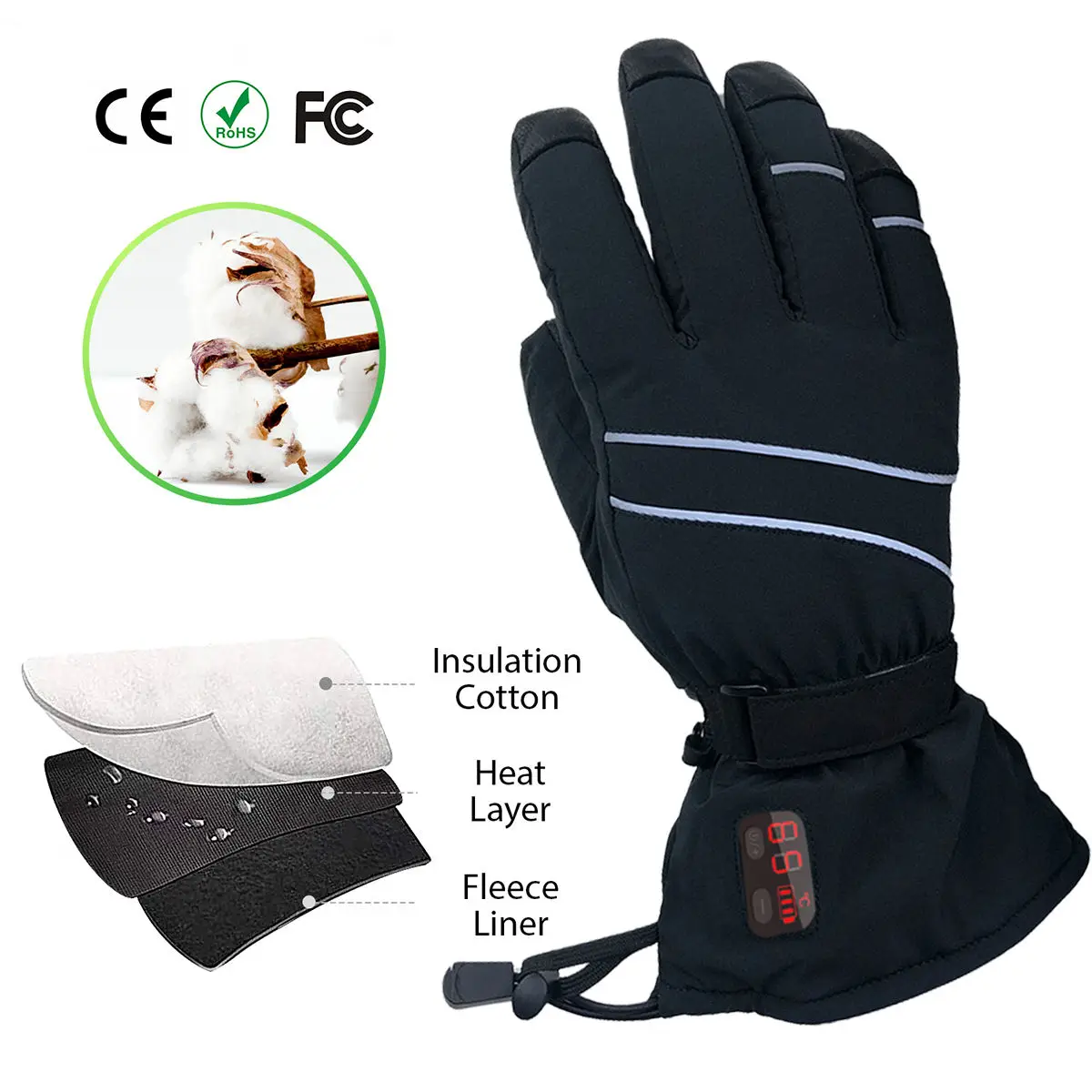 Electric rechargeable heated gloves for skiing heating gloves with LED temperature display for cycling motorcycle hiking