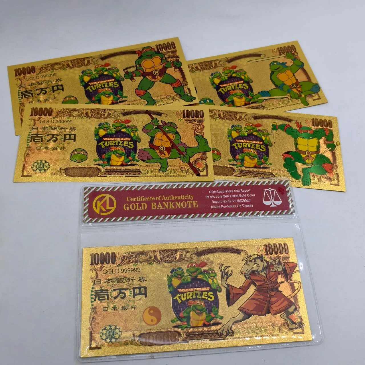 هدية الكريسماس سلاحف النينجا الذهب احباط الأوراق النقدية 5 قطعة/المجموعة أنيمي الأوراق النقدية التذكارية 10000 ين نمط جمع هدية لمحبي #1