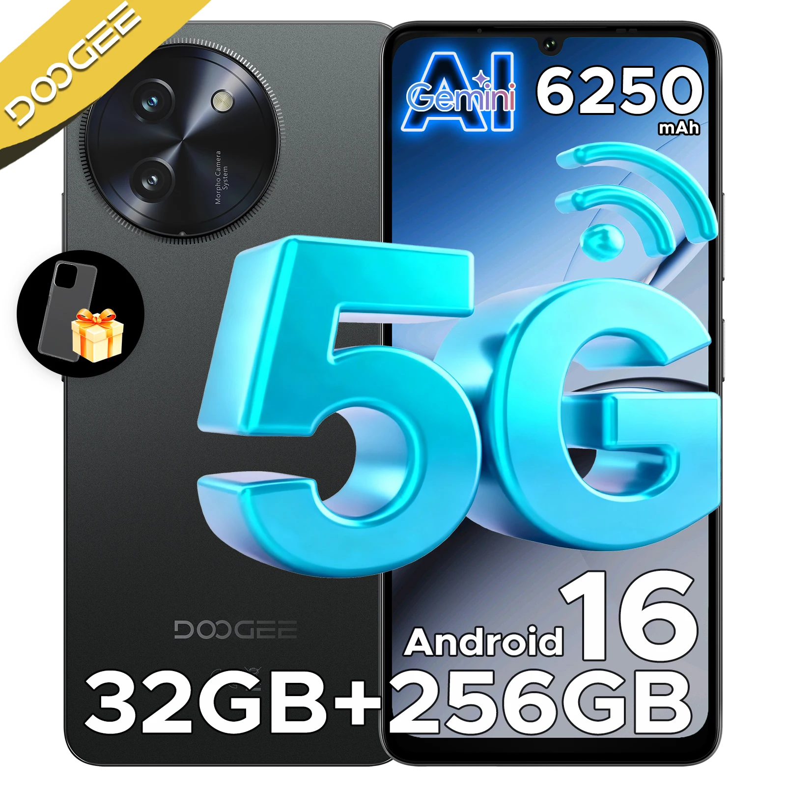 DOOGEE Note59 Pro Smartphone Android 16 6.75'' HD+ 120Hz IPS Display 6250mAh Battery 6GB RAM 256GB ROM T8200 Octa-Core NFC Phone