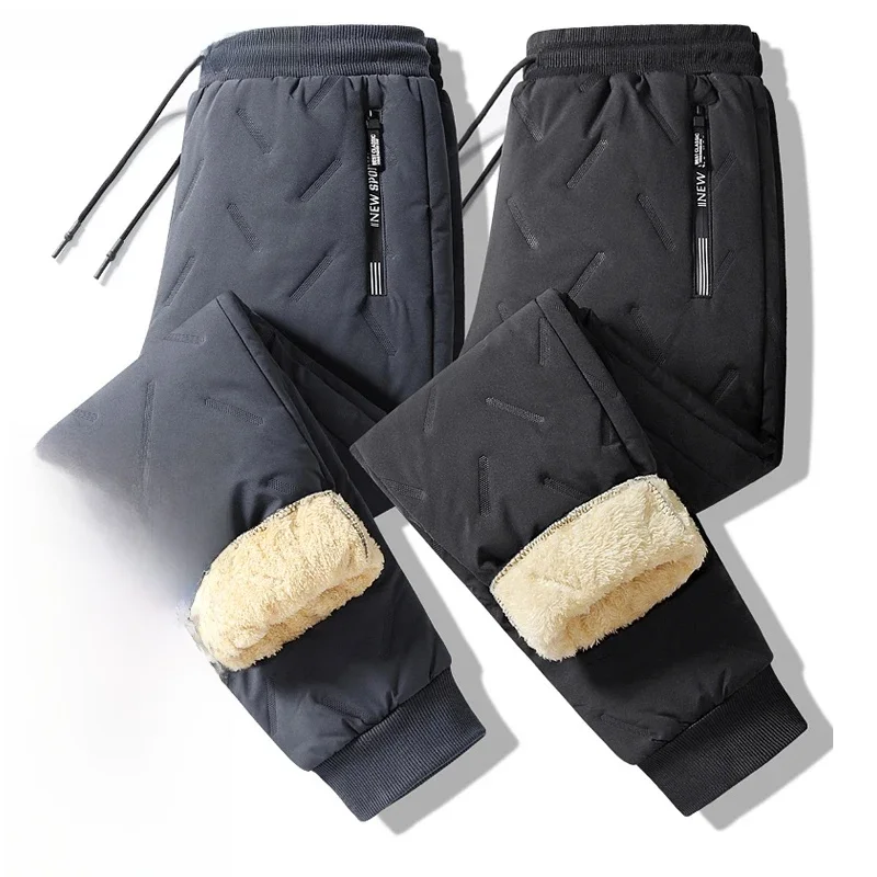 Nowe polarowe ciepłe zimowe spodnie męskie Casual zagęścić spodnie joggery dla mężczyzn spodnie z podszewką termiczną czarne spodnie dresowe męskie wodoodporne — zdjęcie 2