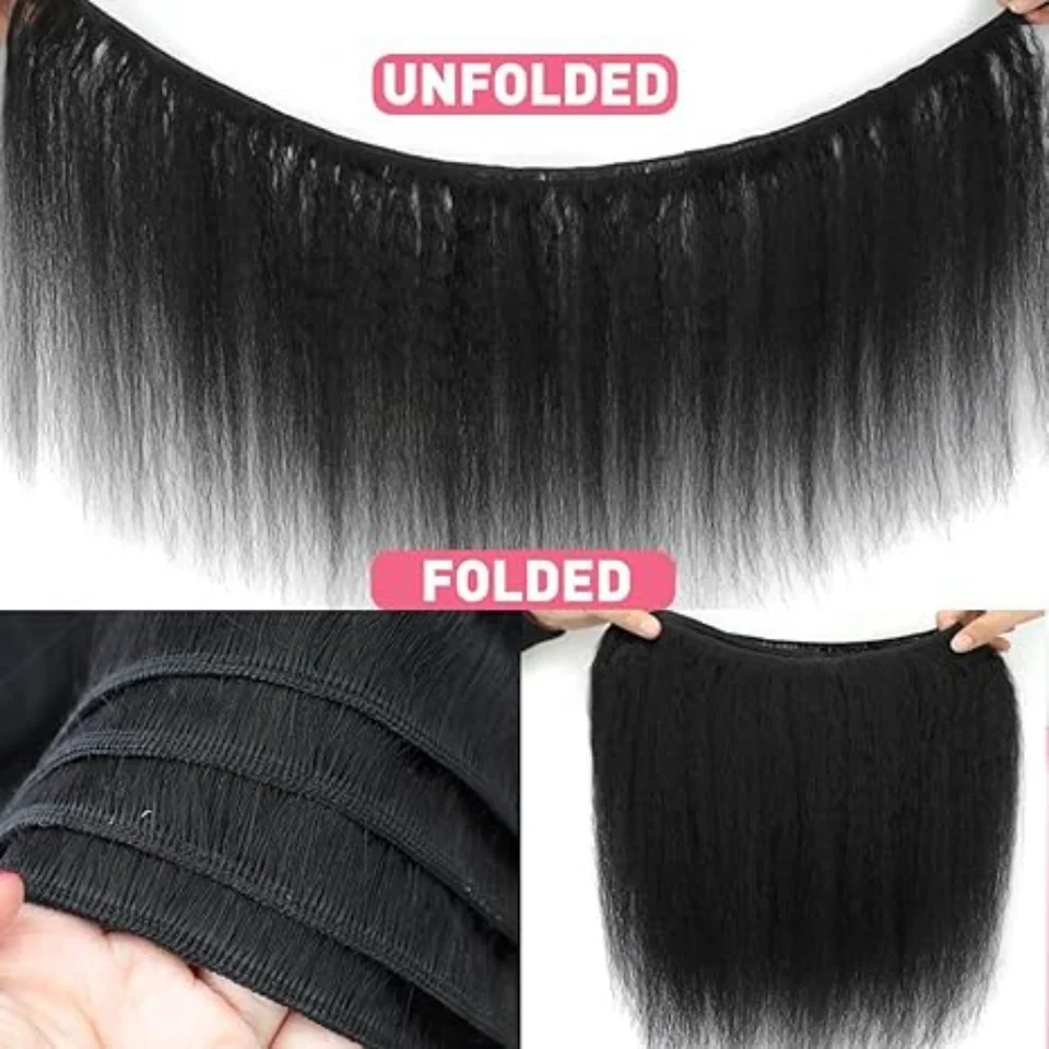 Paquetes de cabello humano kinky straight de 26 pulgadas, 100% humano, yaki liso, 1/3/4 paquetes 7
