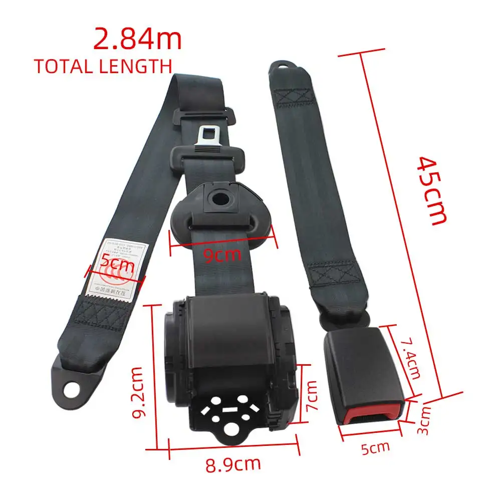 1PCS Universal Black 3 Point Car Seat Belts Safety Belt Extender Extension Buckle Adujstable Shoulder Seatbelt Fits Most Car Bus