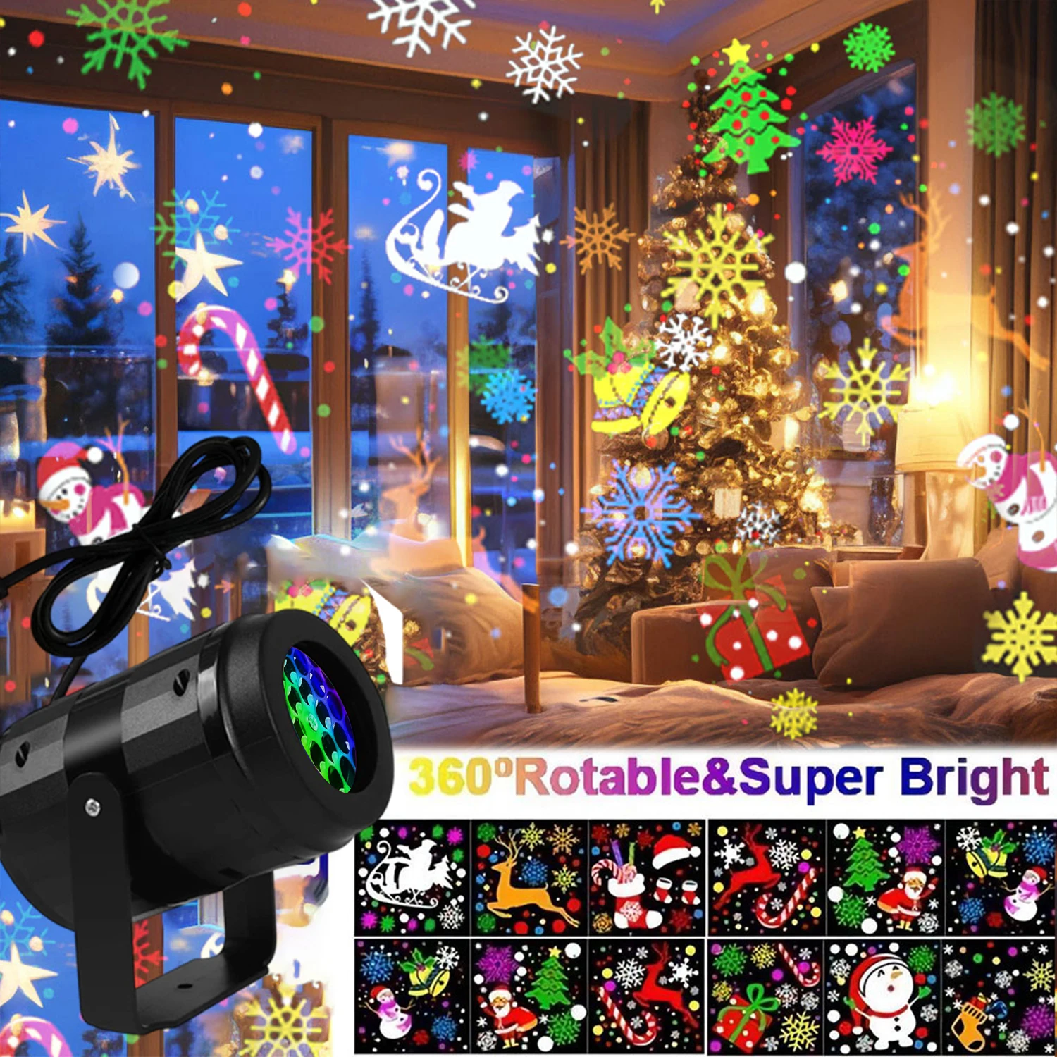 Christmas Snowflake Projector Light 16 Types Indoor Christmas Pattern LED Projection Lights for Home Xmas Holiday Parties Decor