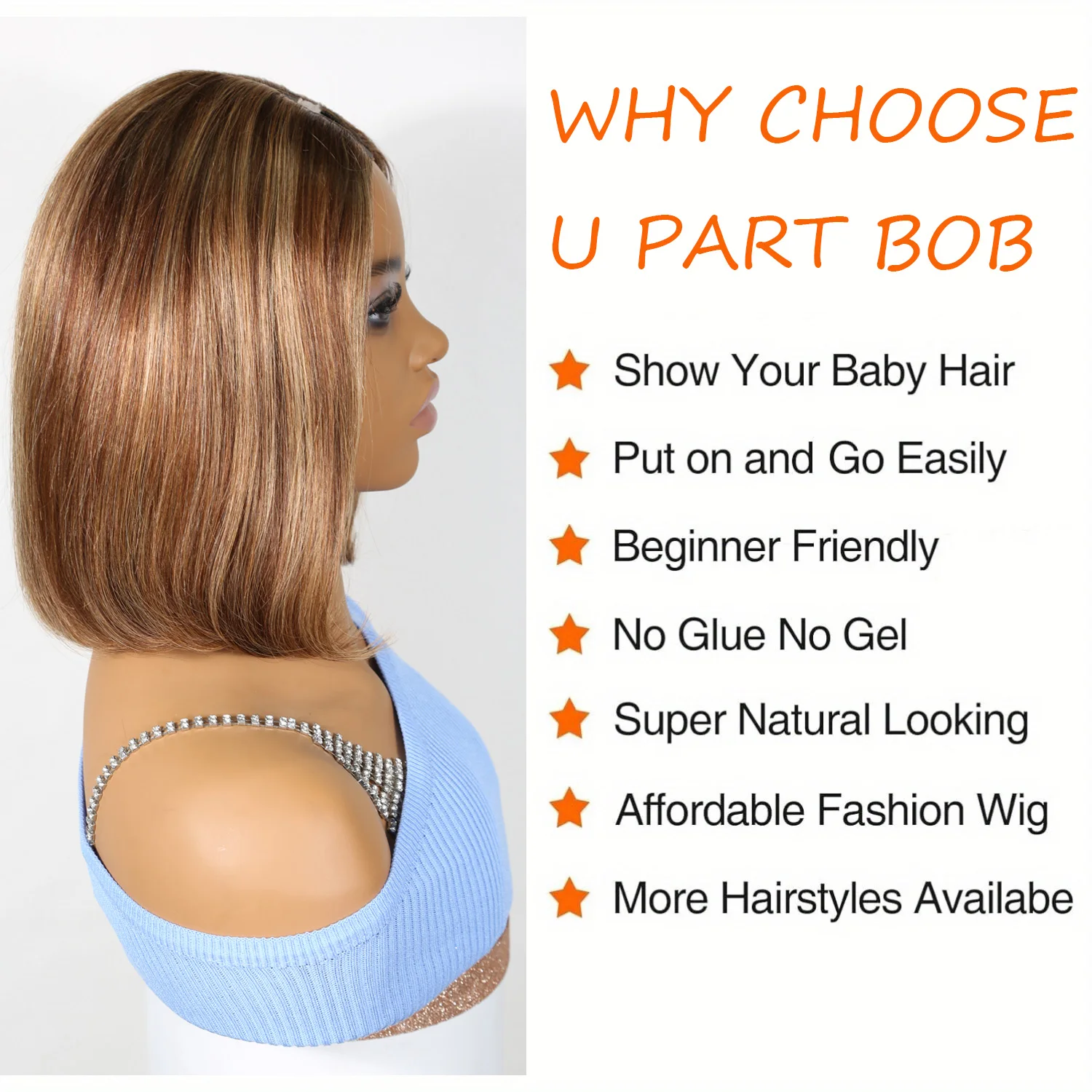 باروكة بوب قصيرة على شكل حرف U مستقيمة بوب 100% باروكات من الشعر البشري للنساء، كثافة 150% بدون صمغ بوب 4P27 لون مصنوع آليًا على شكل حرف U