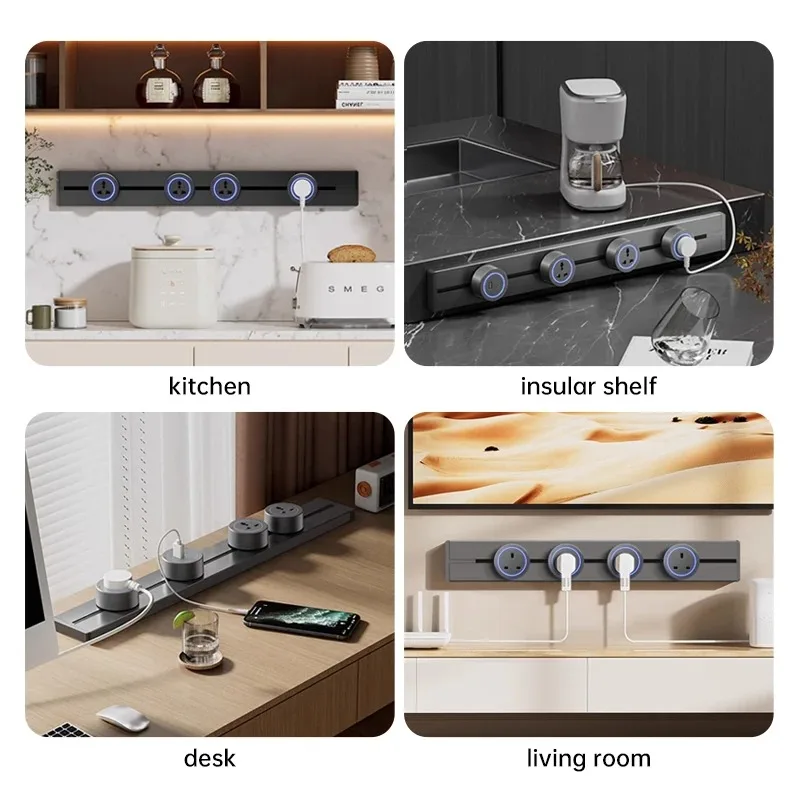 Hidden Wall Socket Power Rail 40cm 50cm Aluminum Kitchen Plug Dining Table Power Strip Wall Mounted Sliding Electrical Outlet