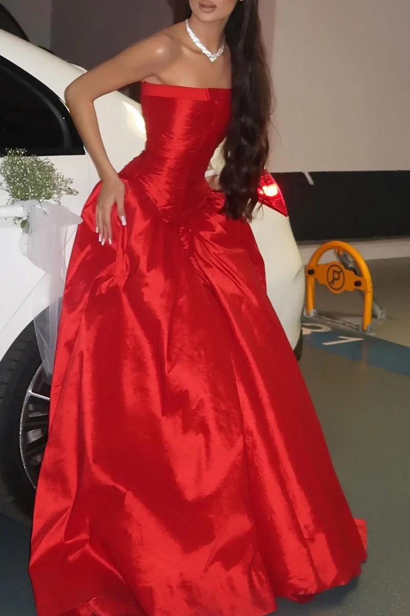 Jessica Sweet Red Evening Dresses Waist A-line Prom Dresses Sexy Off-shoulder Women's Wedding Party Dresses Customized