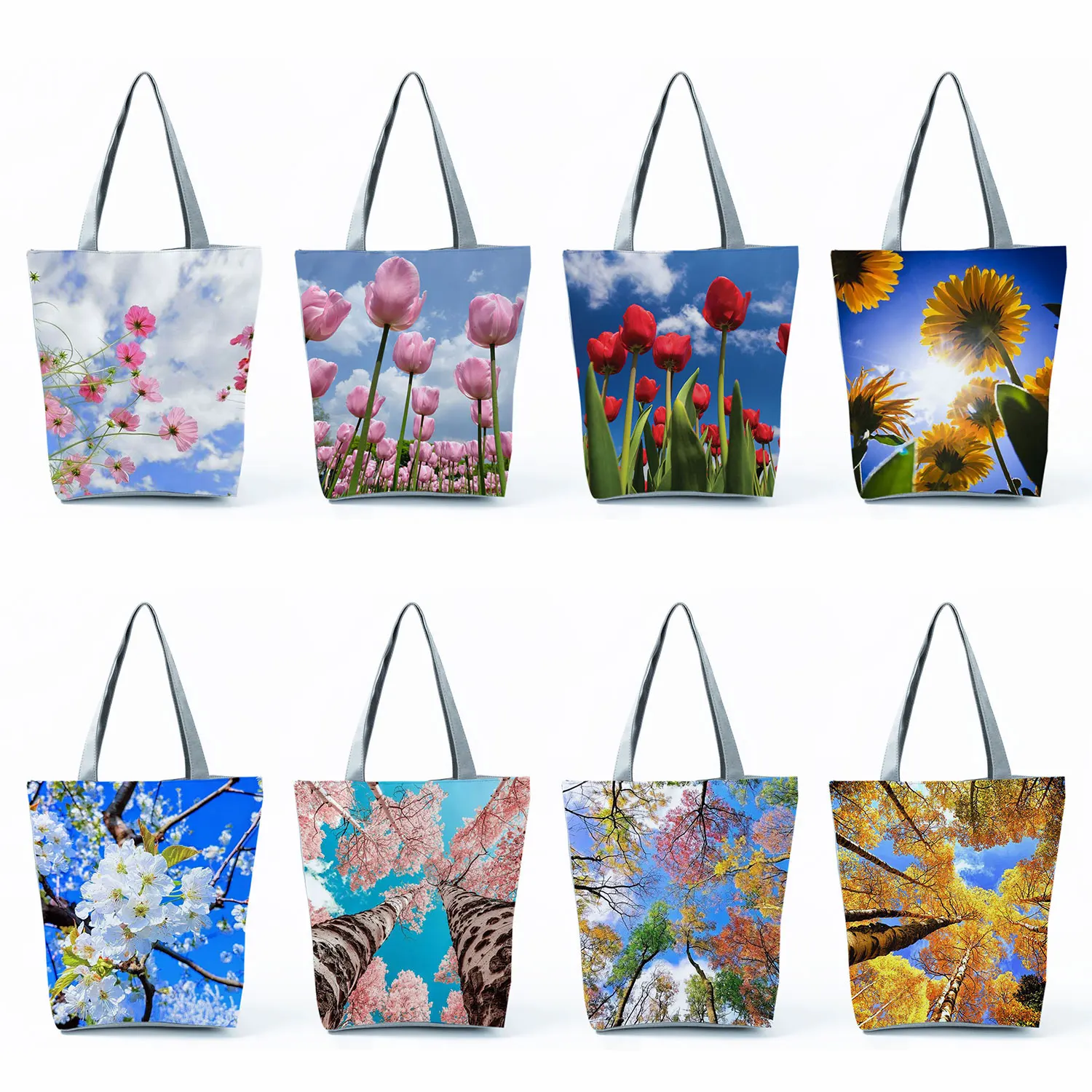 Tulip Floral Print Handbags Casual Women Shopping Tote Bags High Capacity Travel Beach Outdoor Package Female Lady Shoulder Bags