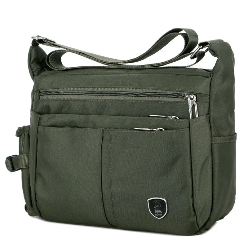 Męska torba na ramię typu messenger, odporna na zachlapania, z nylonu Oxford, o dużej pojemności, pozioma torba crossbody z boczną kieszenią na bidon. — zdjęcie 2